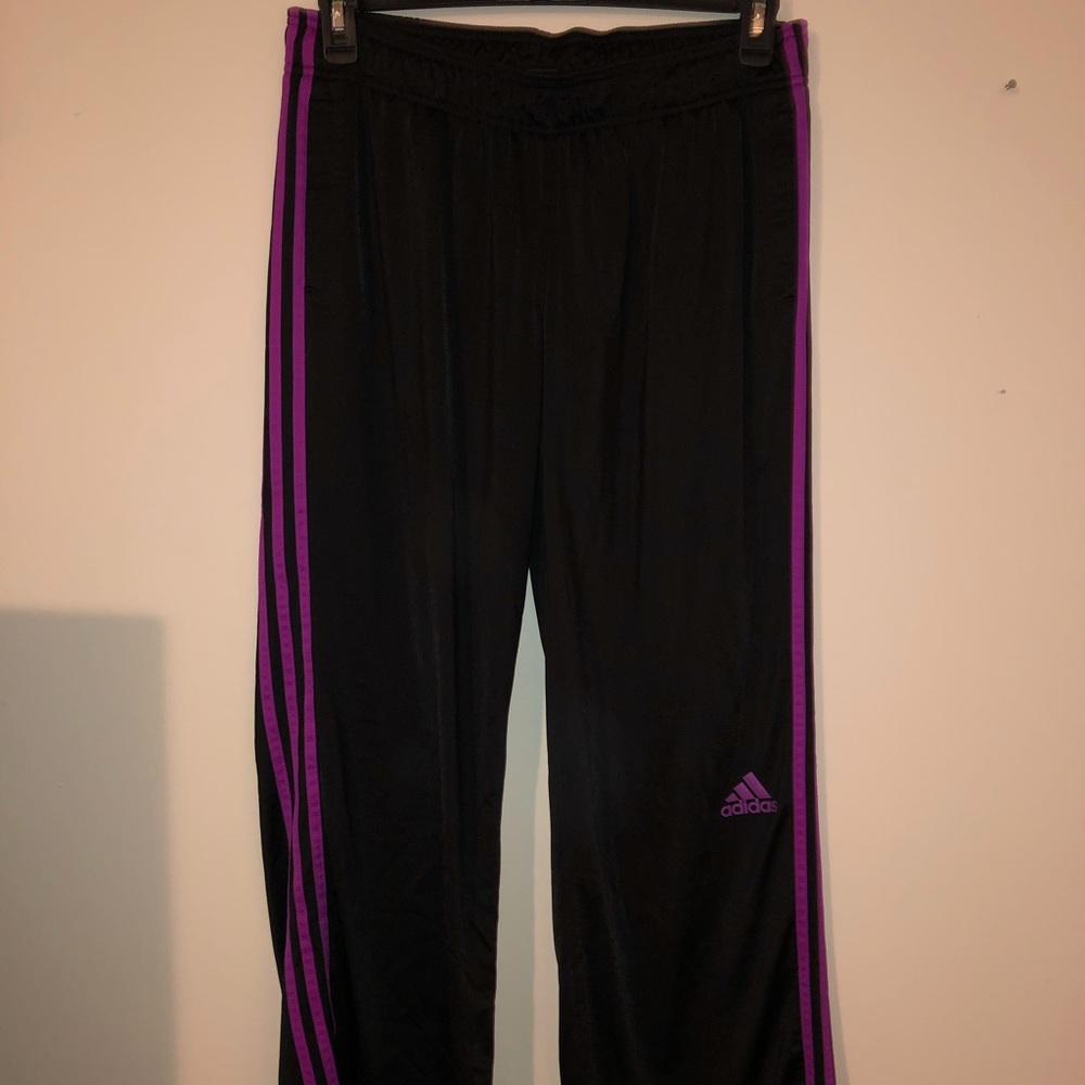 Adidas purple stripe athletic pants